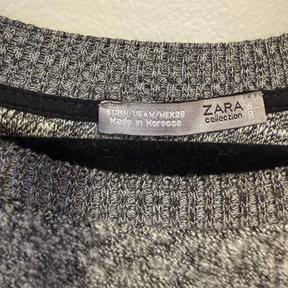 Zara Heather Gray Crew Neck Long Sleeve Knit Top Sweater Size 8 Medium - Picture 2 of 5